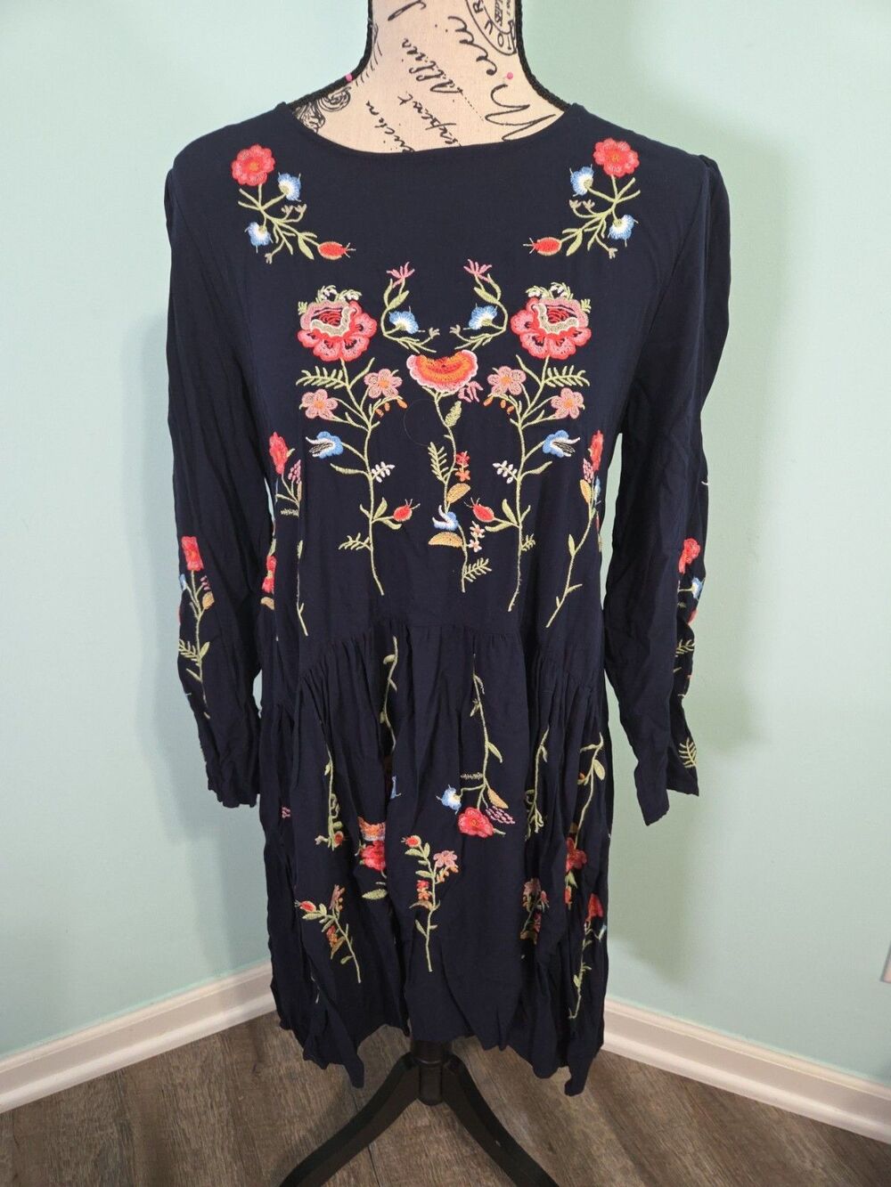 Philosophy Embroidery Floral High Low Navy Blue Mini Dress medium